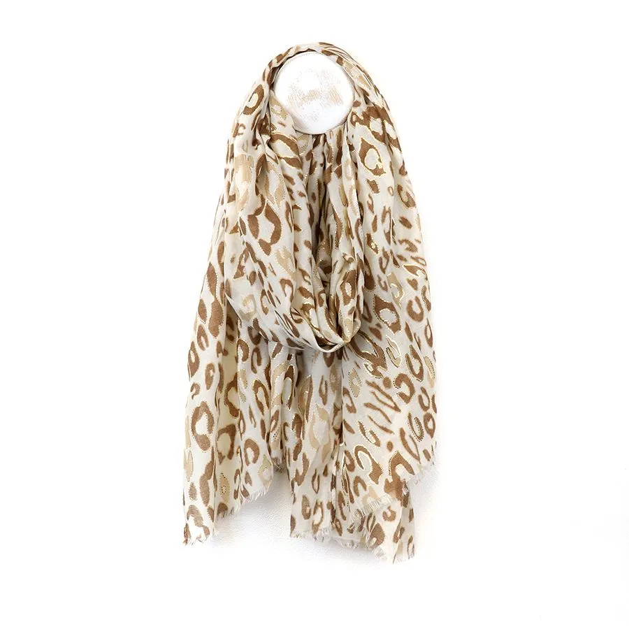 Animal Print Foil Overlay Scarf - Beige