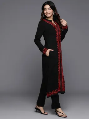 Black Embroidered Wool Straight Kurta Set