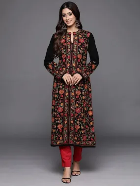 Black Embroidered Wool Straight Kurta