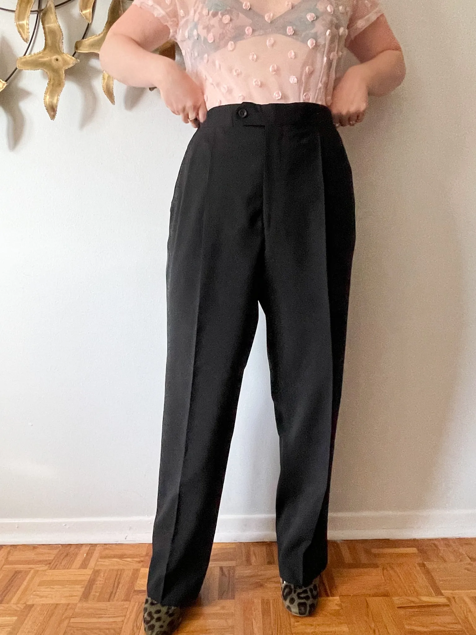 Black High Rise Wide Leg Trouser Pants - XL