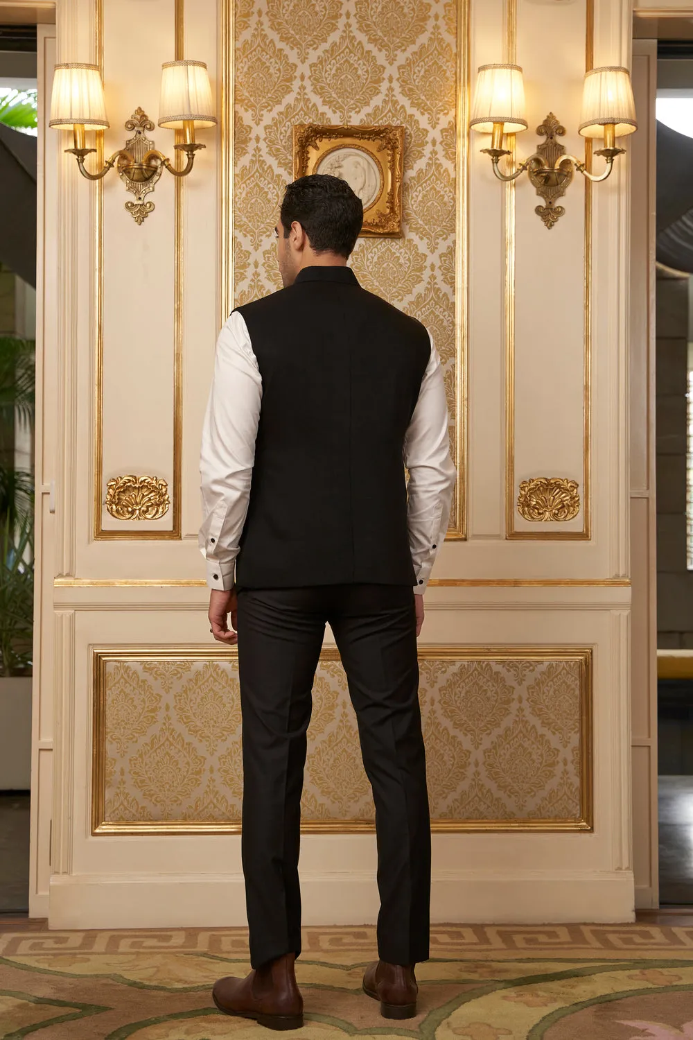 Black Nehru Jacket with Crest Patch