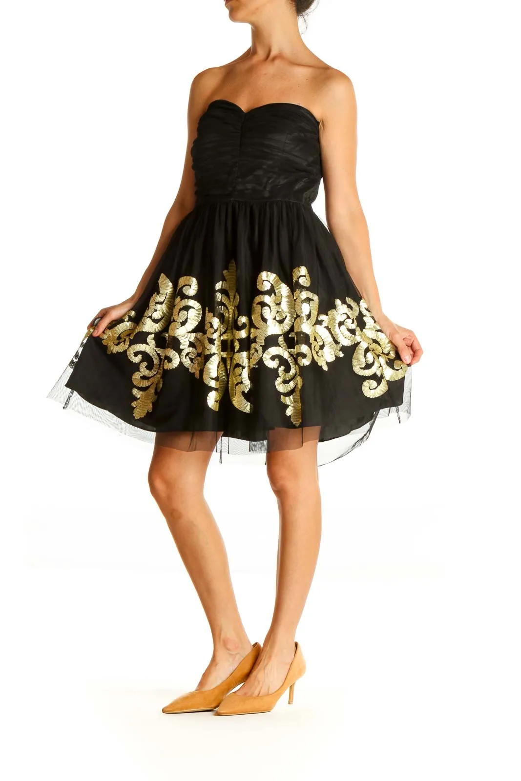 Black Printed Retro Fit & Flare Dress