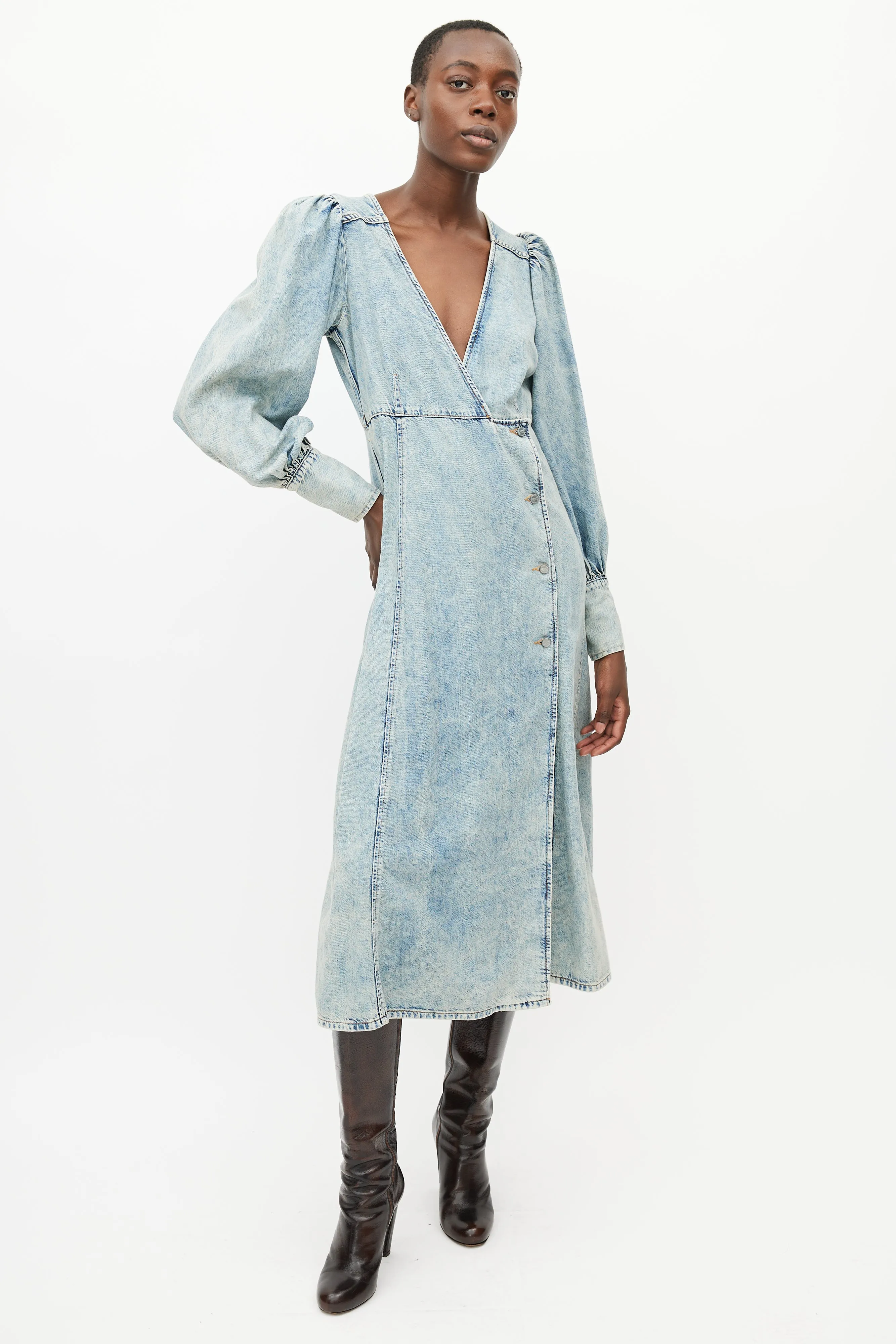 Blue Denim Wrap Dress