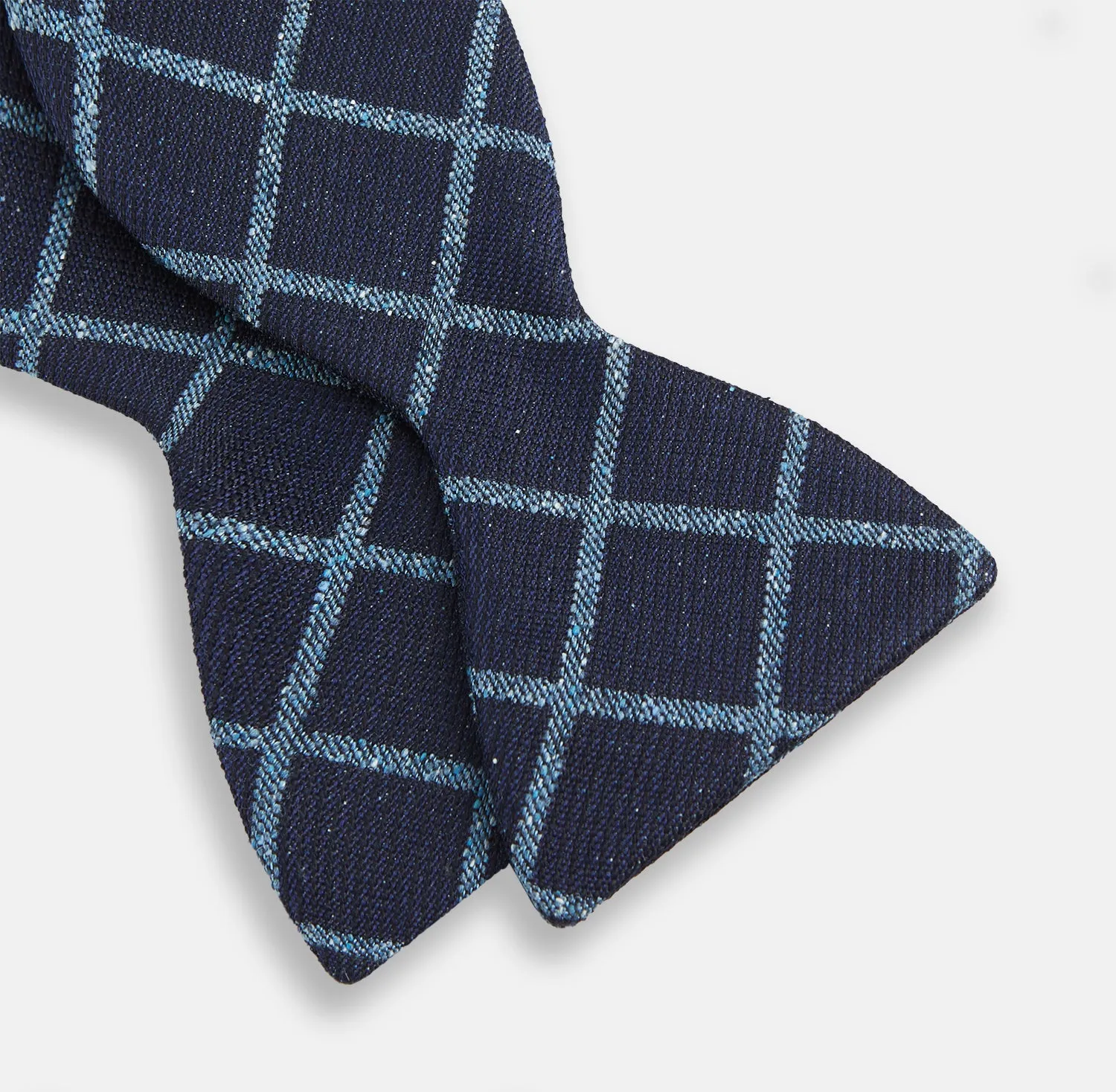 Blue Diagonal Check Silk Blend Bow Tie