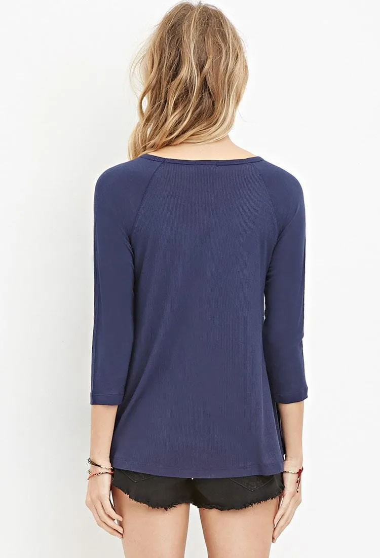 Blue Slub Knit Top