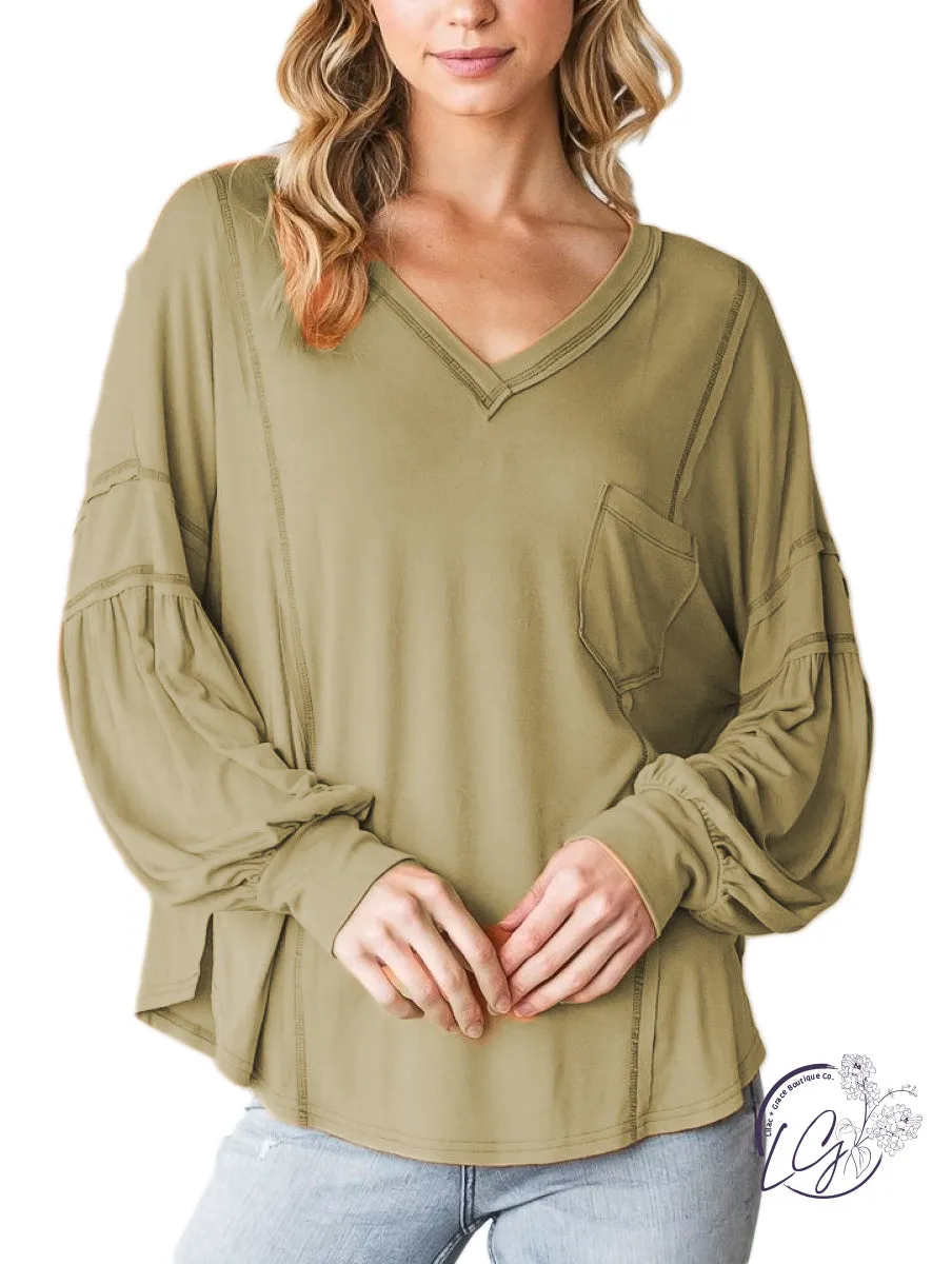 Bubble Dream Soft Knit V-Neck Top