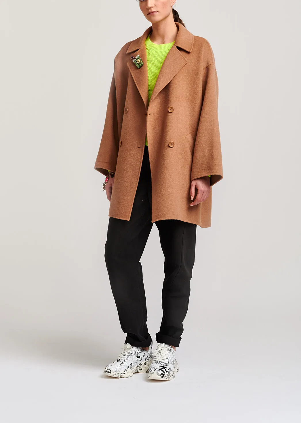 Camel double-breasted wool coat