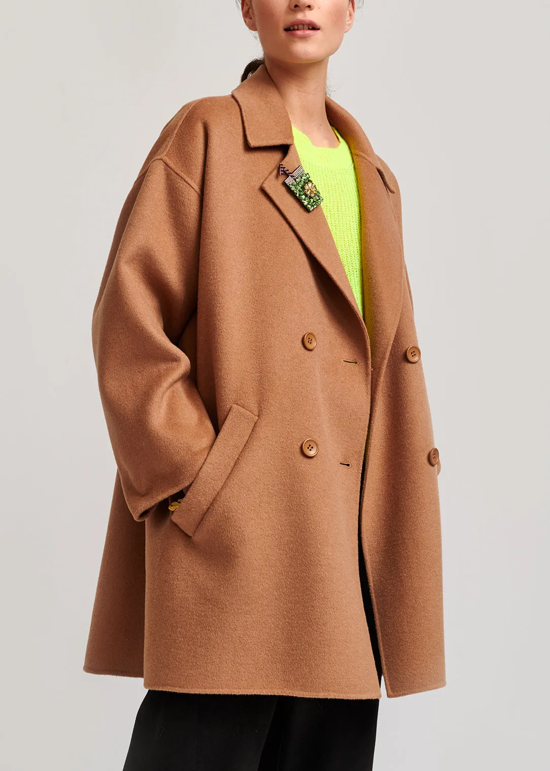 Camel double-breasted wool coat