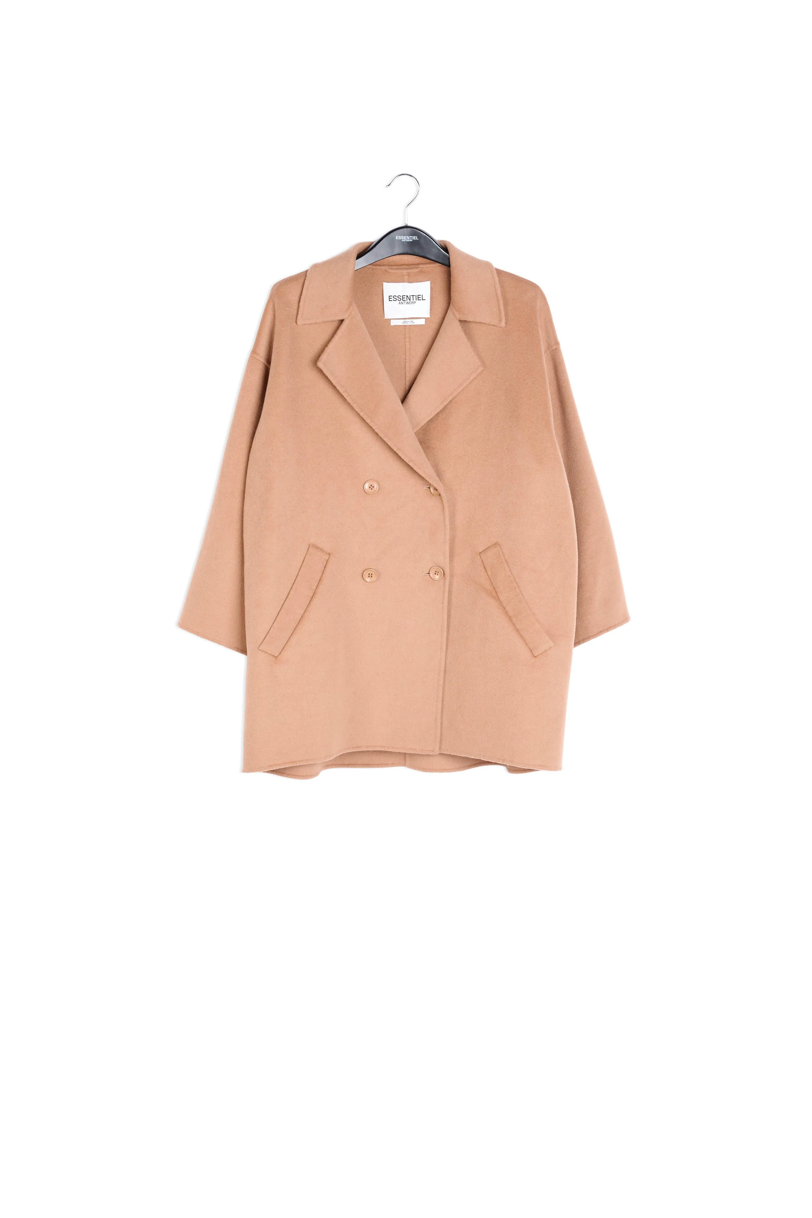 Camel double-breasted wool coat