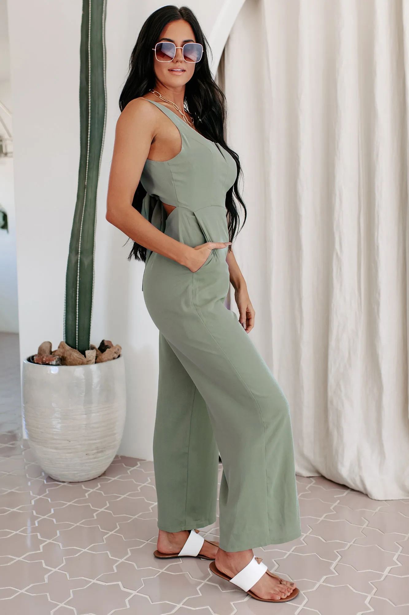 Change Your Destiny Tie-Wrap Jumpsuit (Sage)