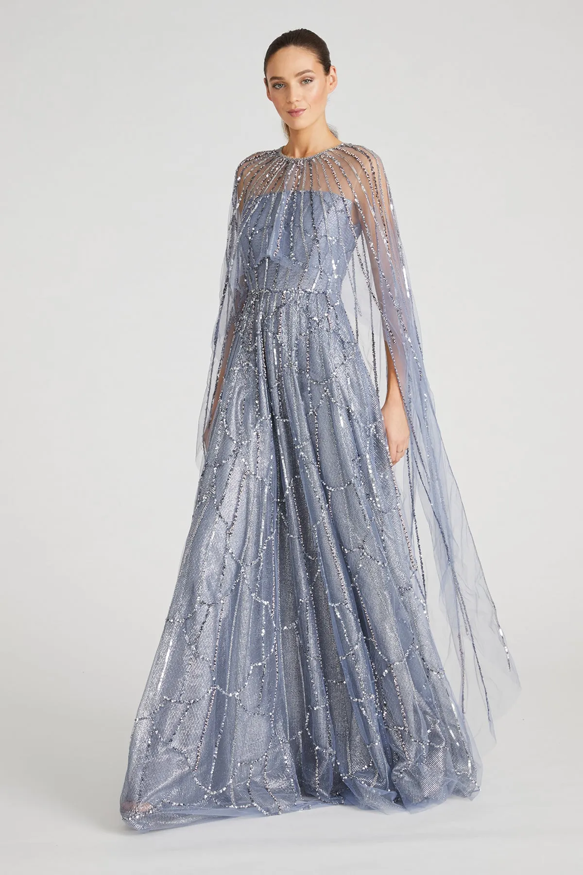 Cielo Beaded Cape Gown