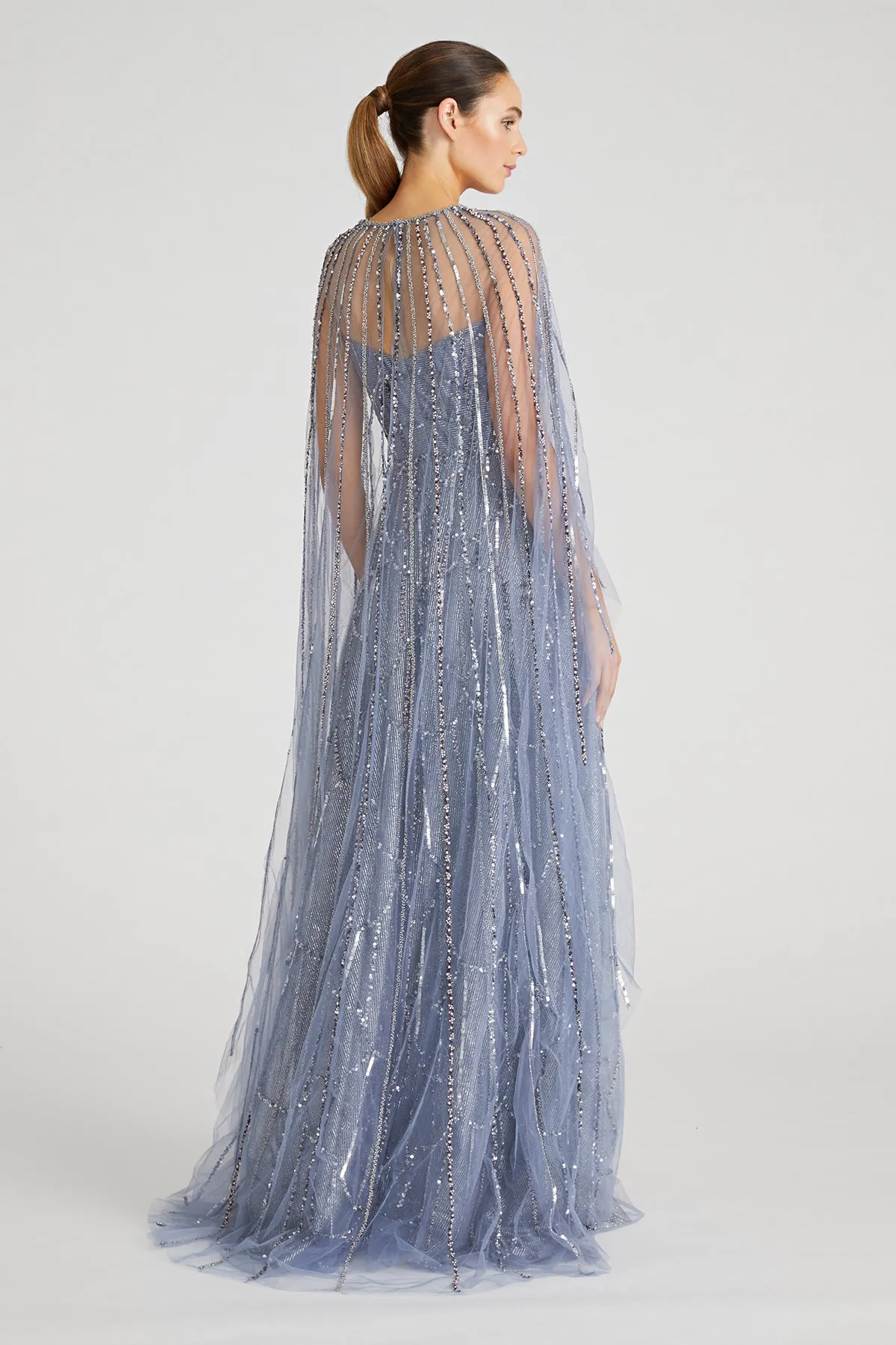 Cielo Beaded Cape Gown