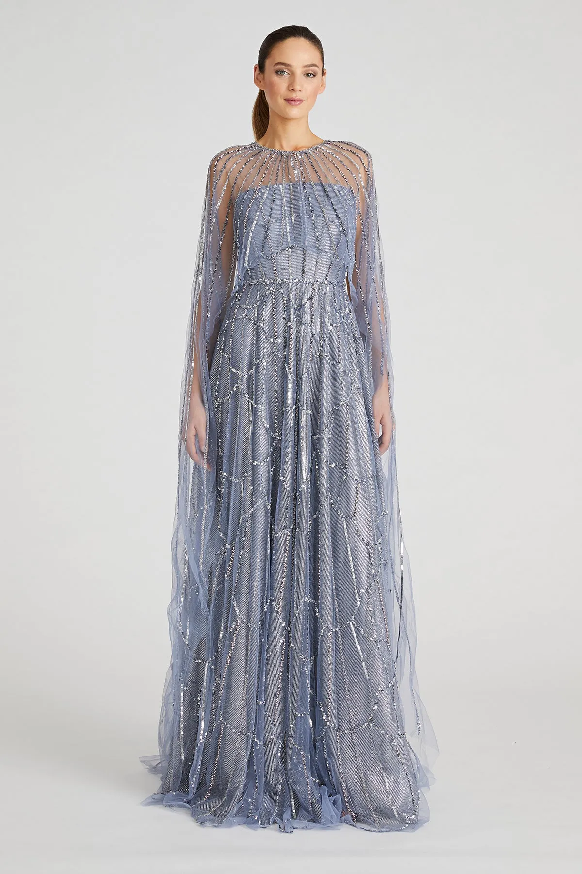 Cielo Beaded Cape Gown