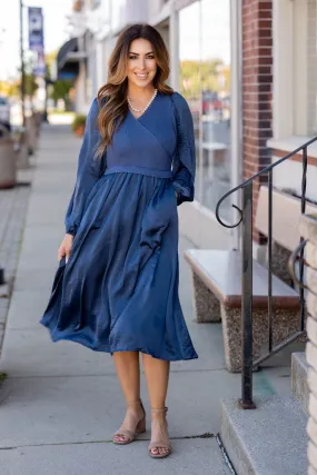 Classy Ribbed Wrap Top Midi Dress