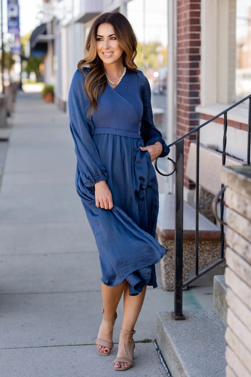 Classy Ribbed Wrap Top Midi Dress