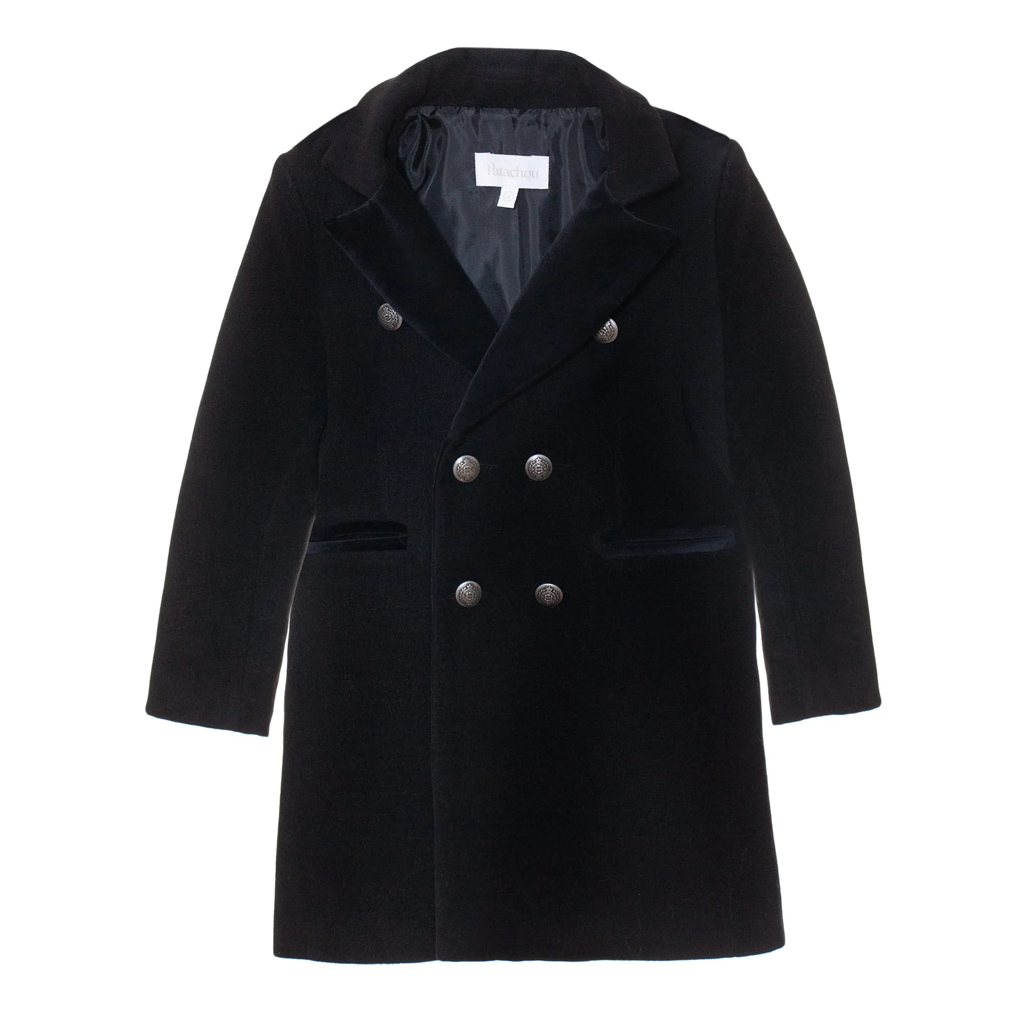 coat wool velvet lapel - black-394