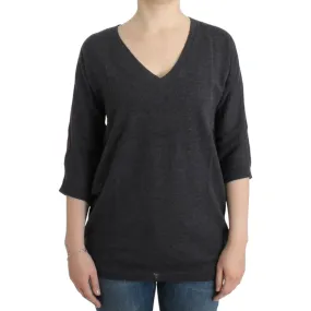 Costume National Chic V-Neck Alpaca Blend Short Sleeve Sweater