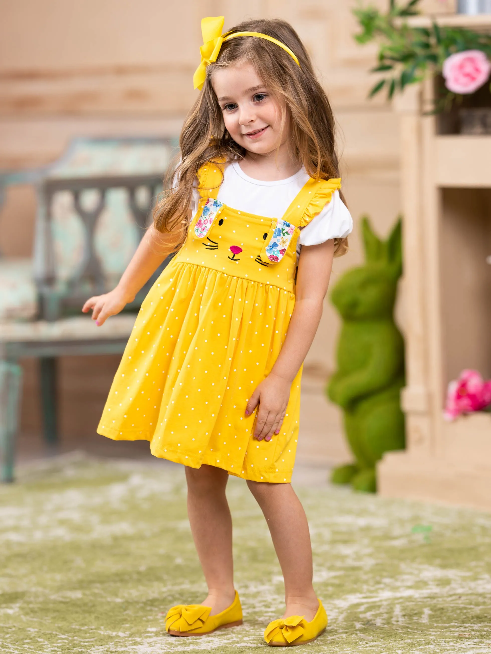 Count The Dots Overall Bunny Dress Set