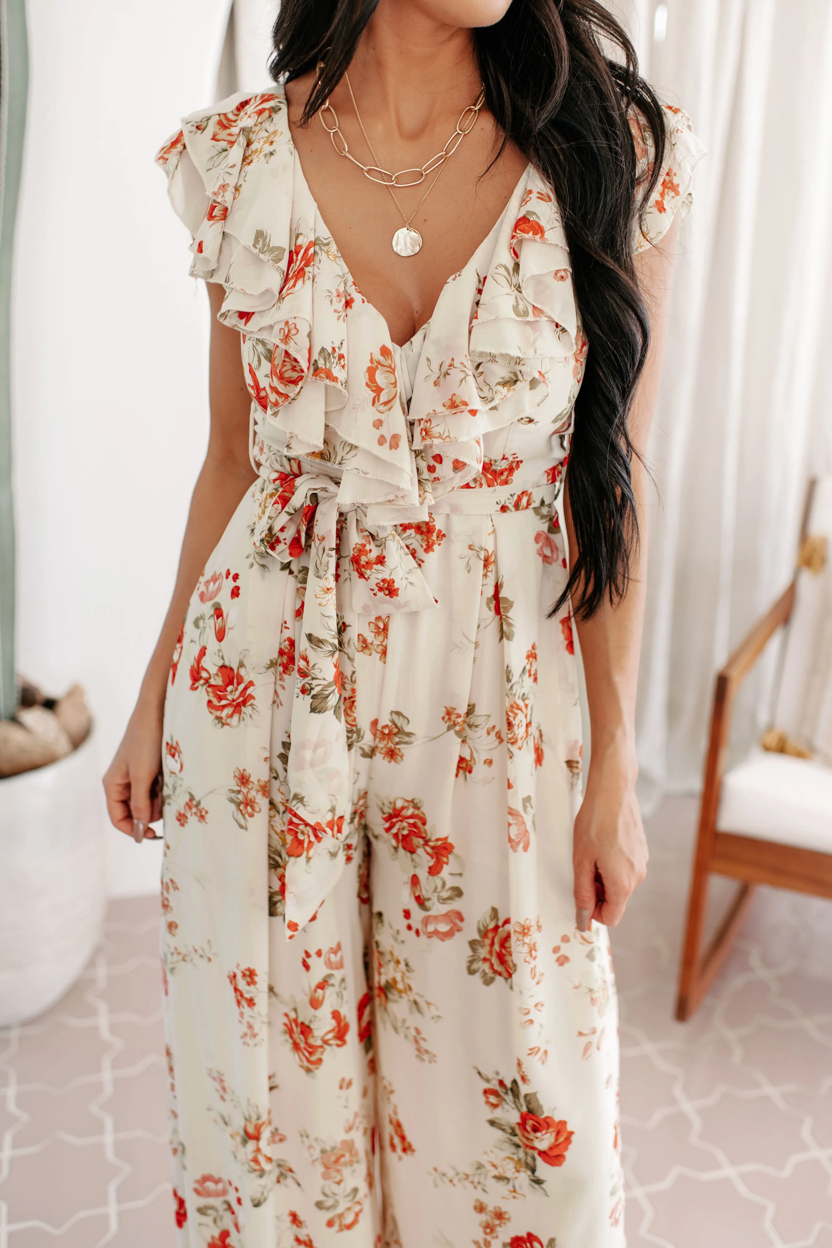 Definition Of Perfection Ruffled Wide Leg Jumpsuit (Cream)