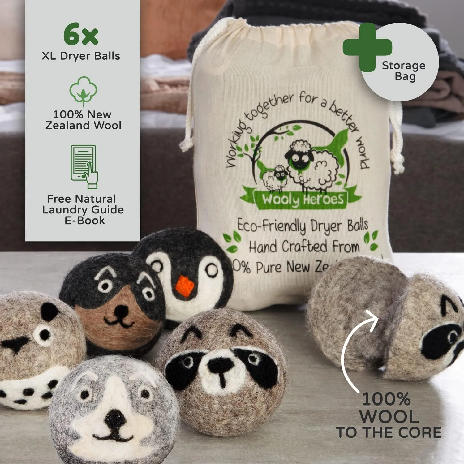 Dryer Balls, 100% Organic Wool Sustainable & Eco-Friendly - Dry 1,000 Loads