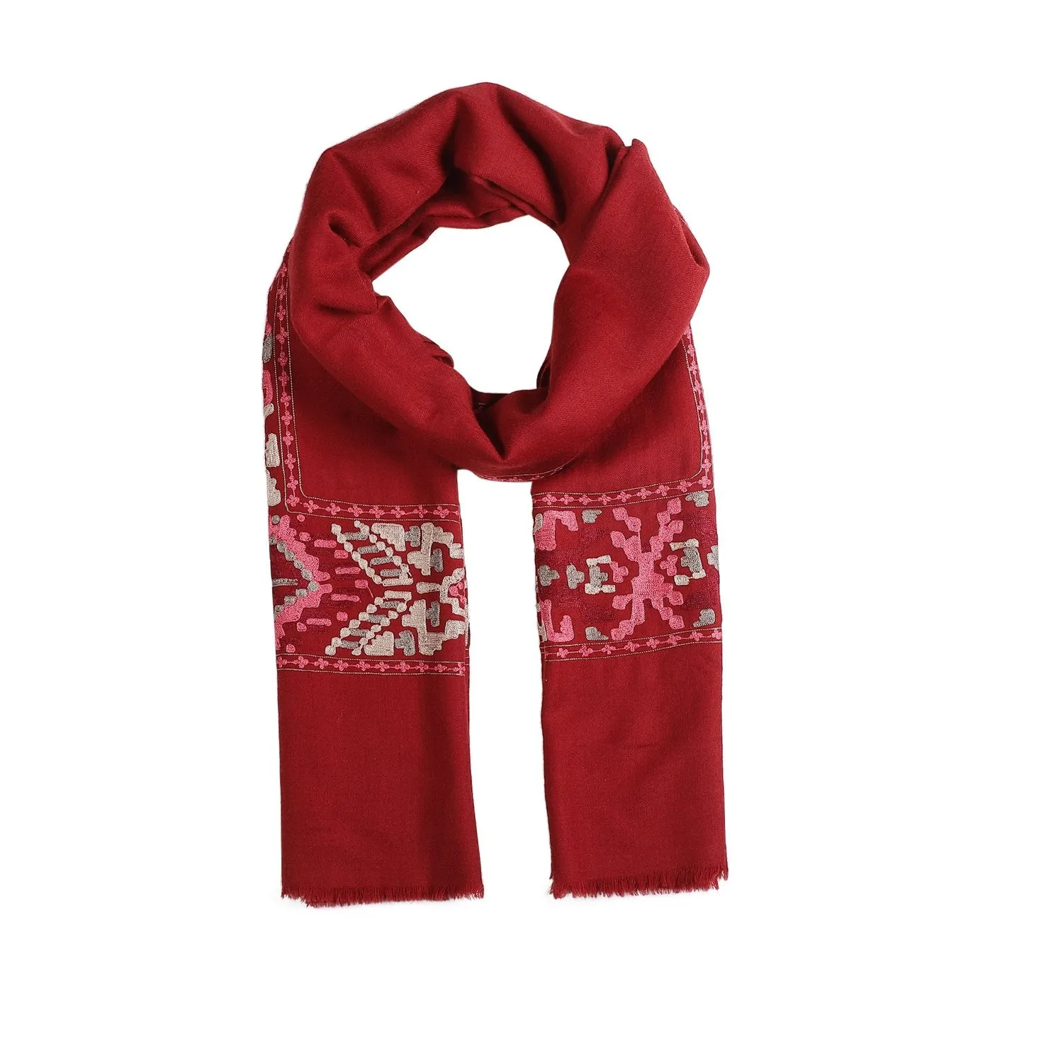 Embroidered Maroon Woolen Shawl