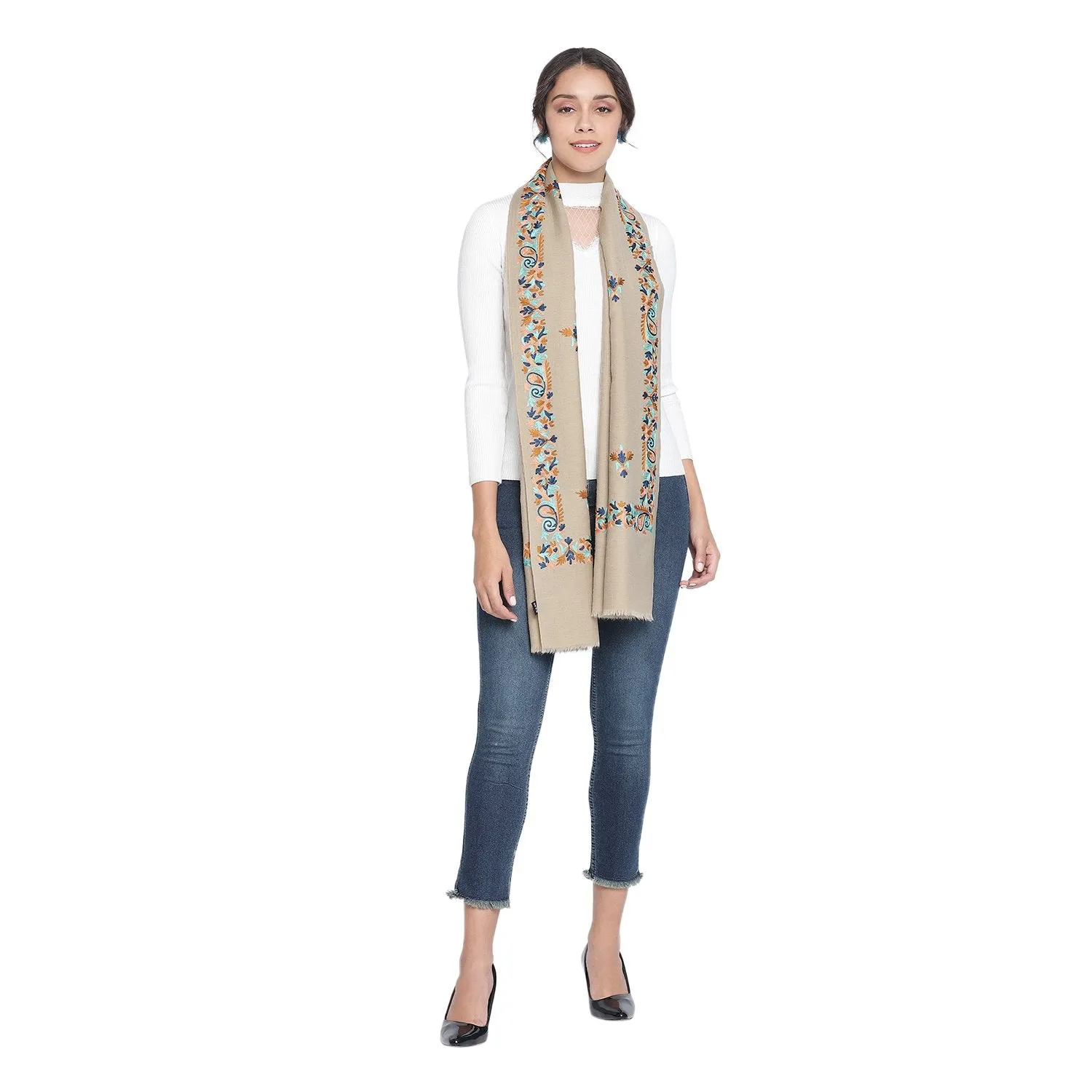 Embroidered Woven Design Woolen Shawl