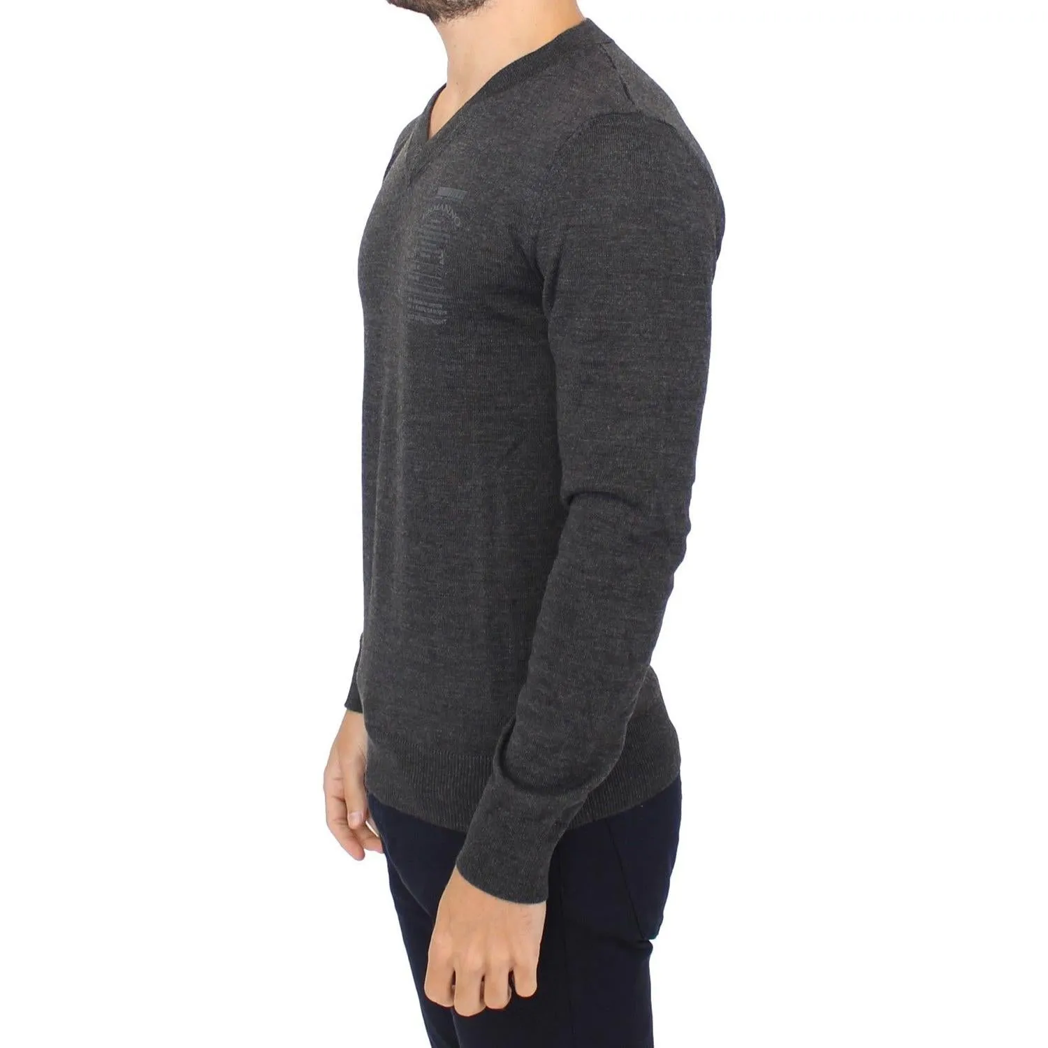 Ermanno Scervino Chic Gray V-Neck Wool Blend Pullover Sweater