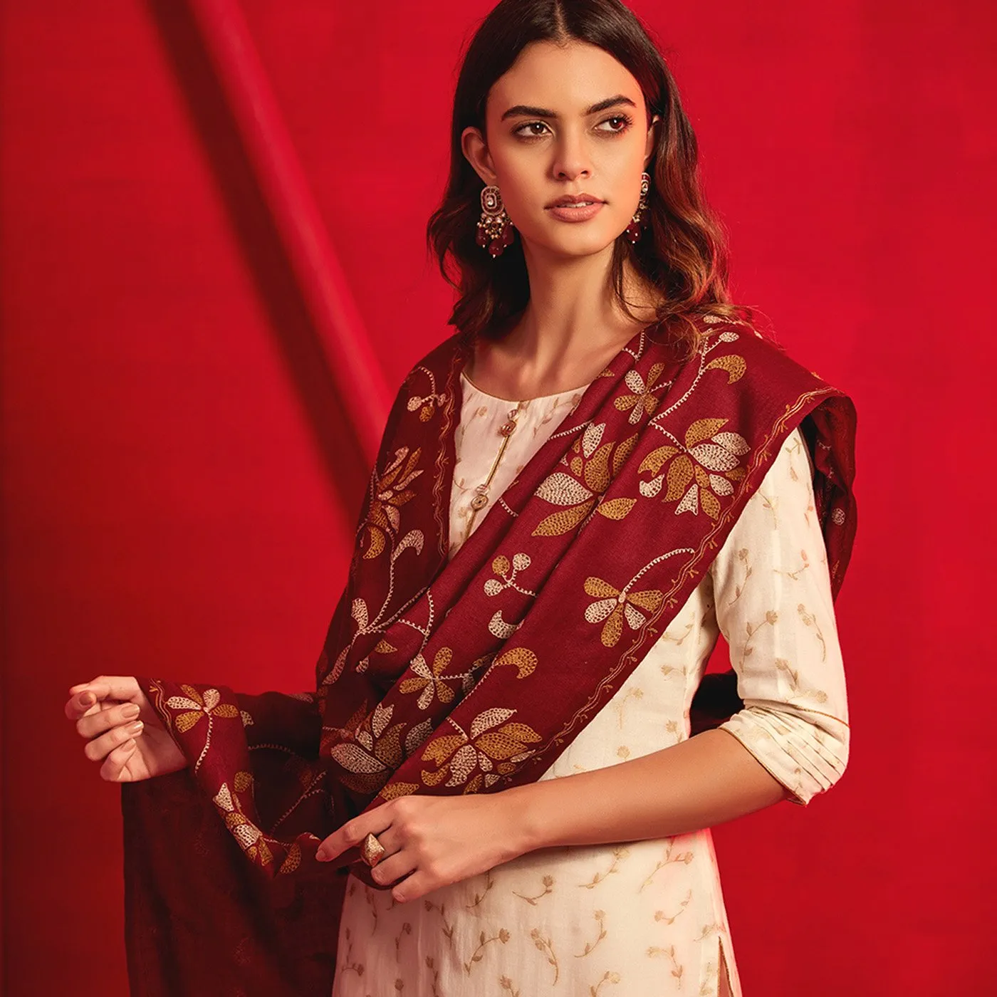 Ethnic Floral Embroidered Woolen Stole