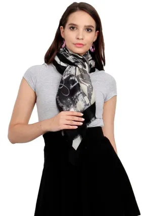 FabSeasons Cotton Black Viscose Modern Printed Soft & Stylish Scarf