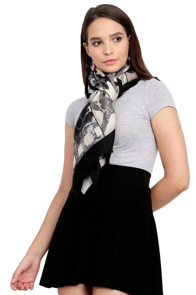 FabSeasons Cotton Black Viscose Modern Printed Soft & Stylish Scarf