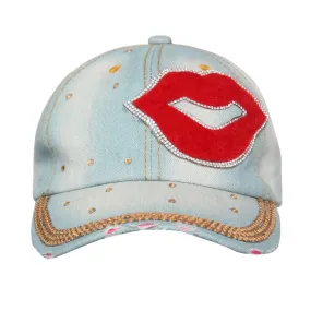 Fabseasons Light Denim LOVE Studded Cap for Women and Girls, Adjustable strap