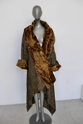 Fabulous 1920s inspired drop waist opera coat brocade crushed velvet.