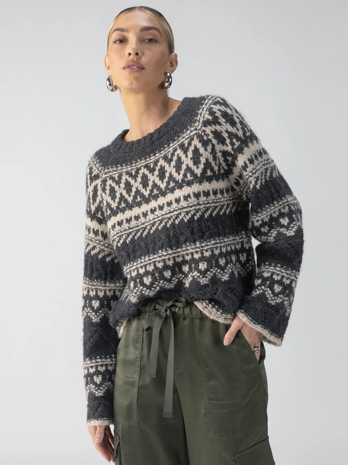 Fairisle Crew Neck Sweater Heather Ash Multi