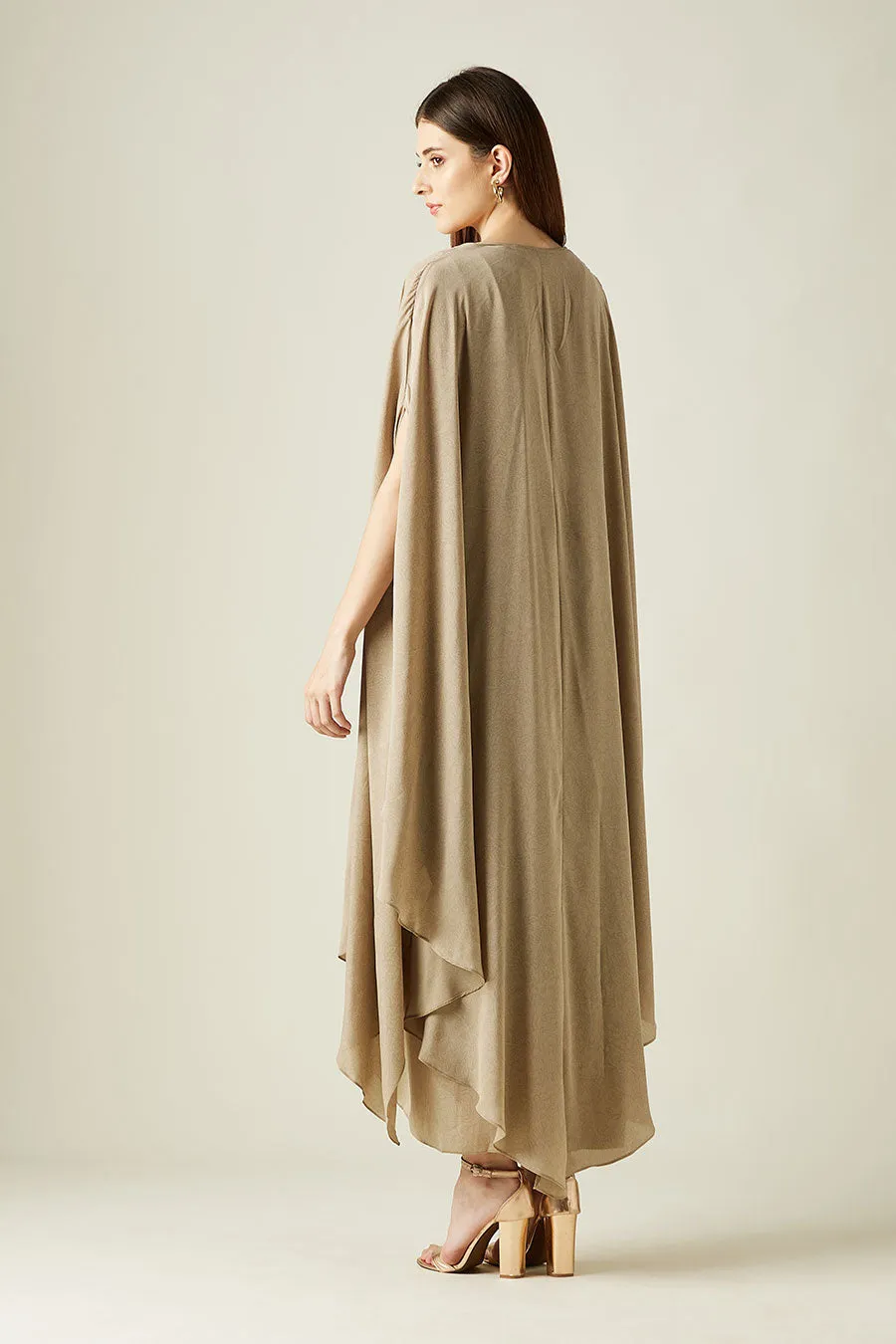 Fawn Drape Dress & Cape Set With Belt