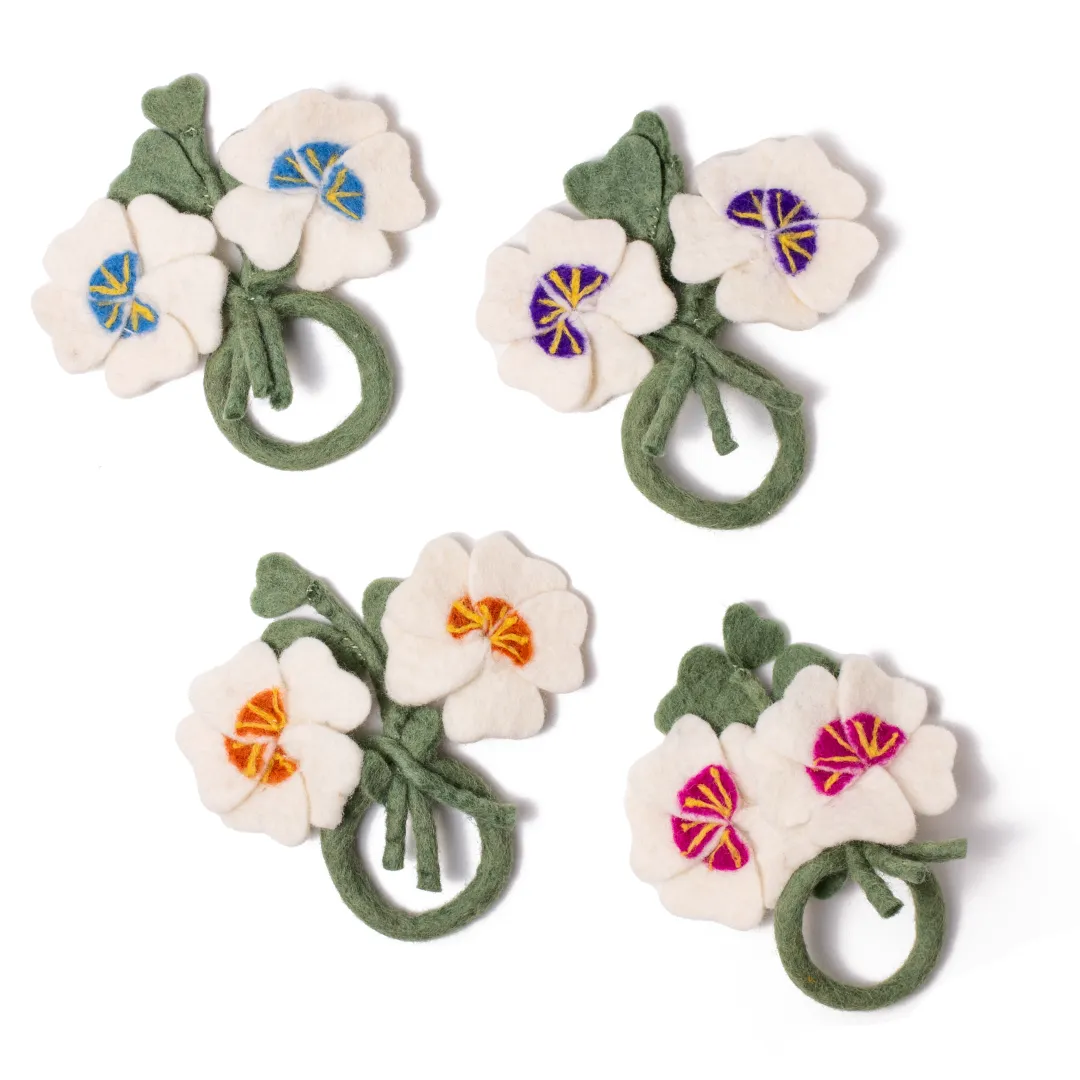 Felt Pansy Napkin Rings - Set of Four