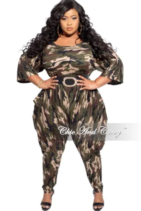 Final Sale Plus Size Jumpsuit with Harem Effect in Camo Print