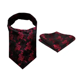 Floral Paisley Ascot Cravat Scarf - RED/BLACK