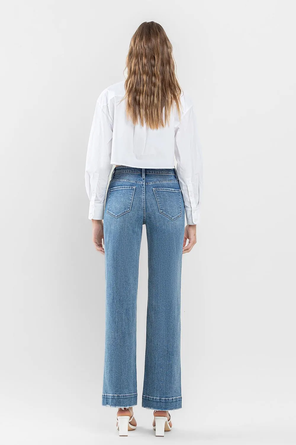 Flying Monkey - High Rise Trouser Hem Wide Leg Jeans - F5391