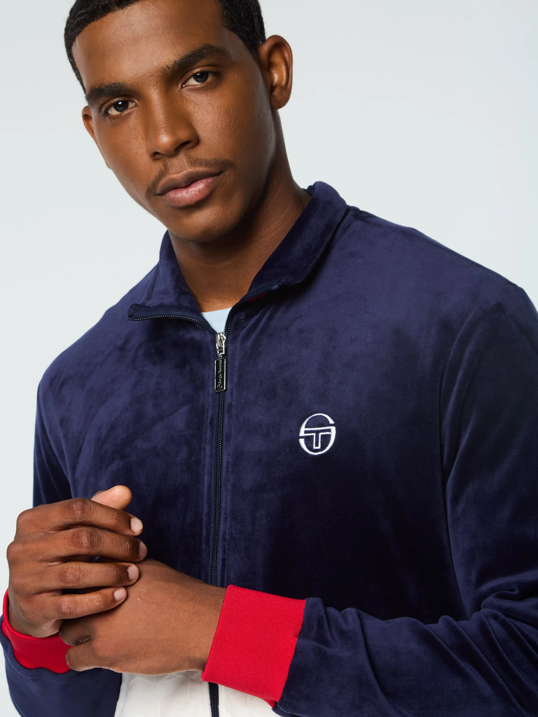 Foggia Velour Debossed Track Jacket- Maritime Blue