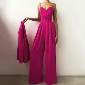 Fuchsia Loose Sleeveless Jumpsuit with Wide Leg and Matching Wrap