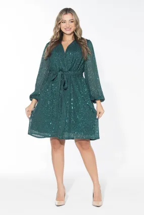 Glow Sequin Wrap Dress - Emerald Green