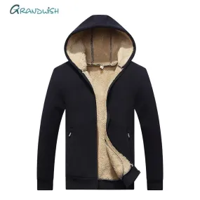 Grandwish Hoodies Men Hooded Casual Wool Winter Thicken Warm Coat