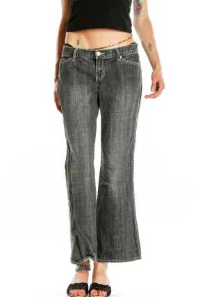 Gray Faded Wide-Leg Denim Jeans