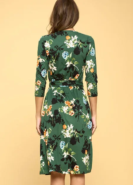 Green Floral Wrap Dress