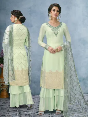 Green Overall Lucknowi Embroidered Ethnic Palazzo Suit