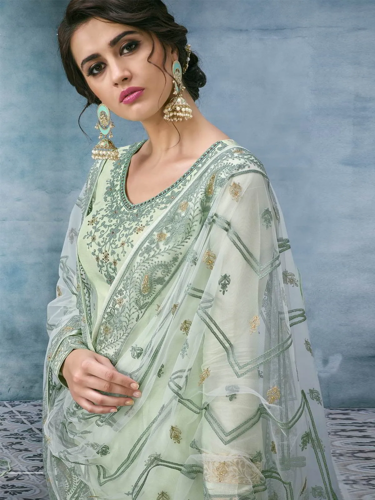 Green Overall Lucknowi Embroidered Ethnic Palazzo Suit