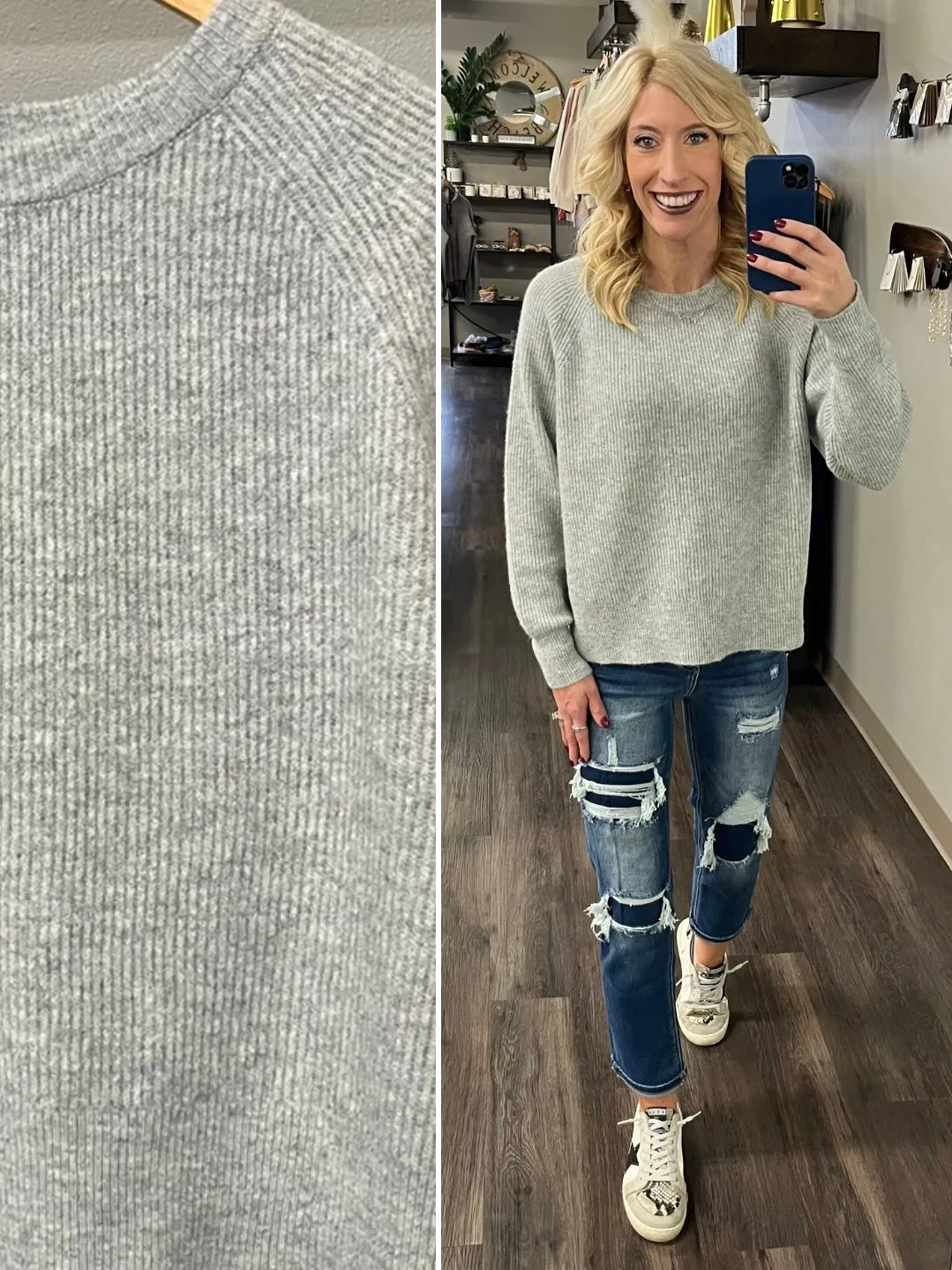 Gwen Perfect Ribbed Sweater - Gray