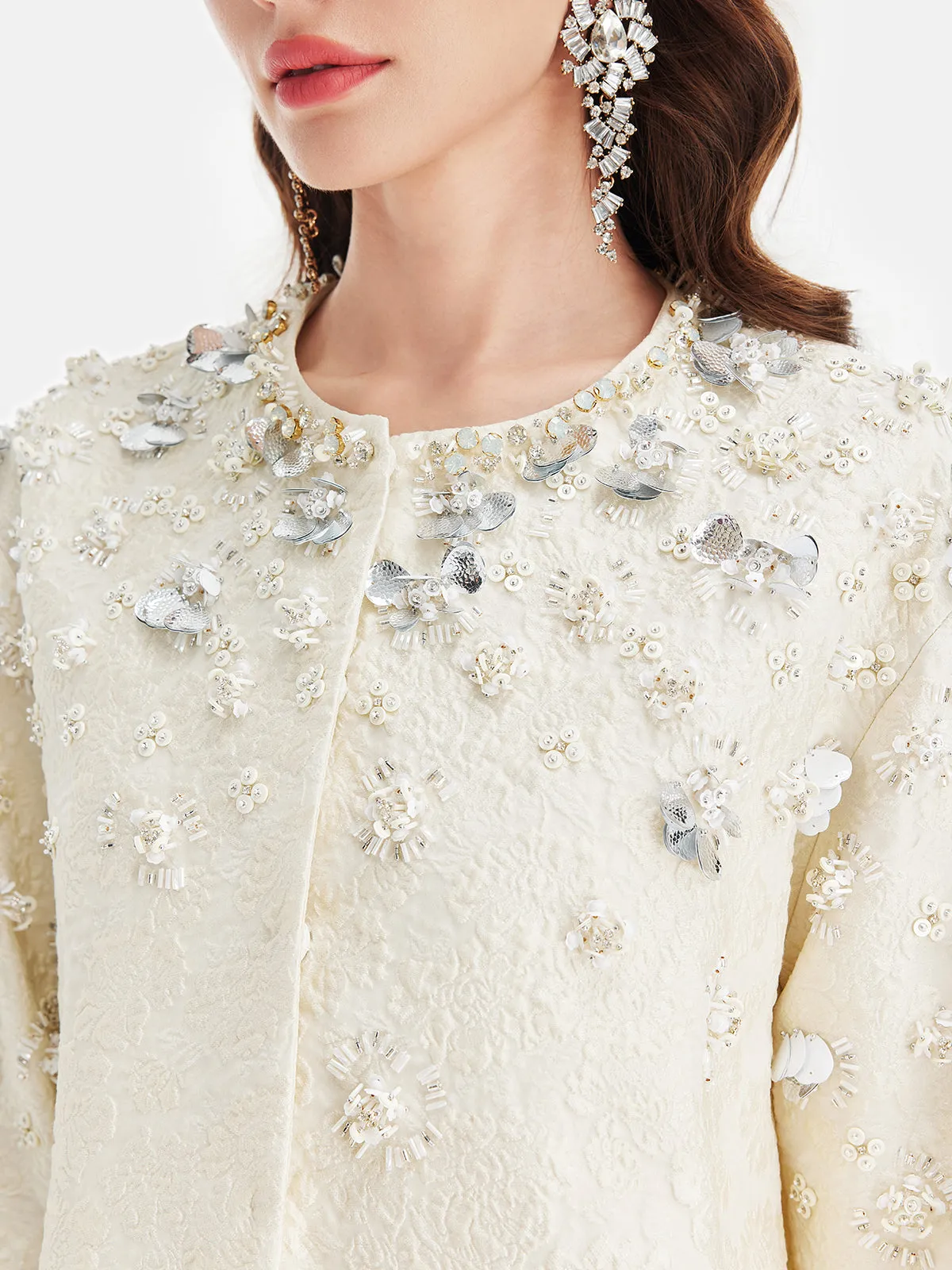 Hand-Beaded Silk Jacquard Cape