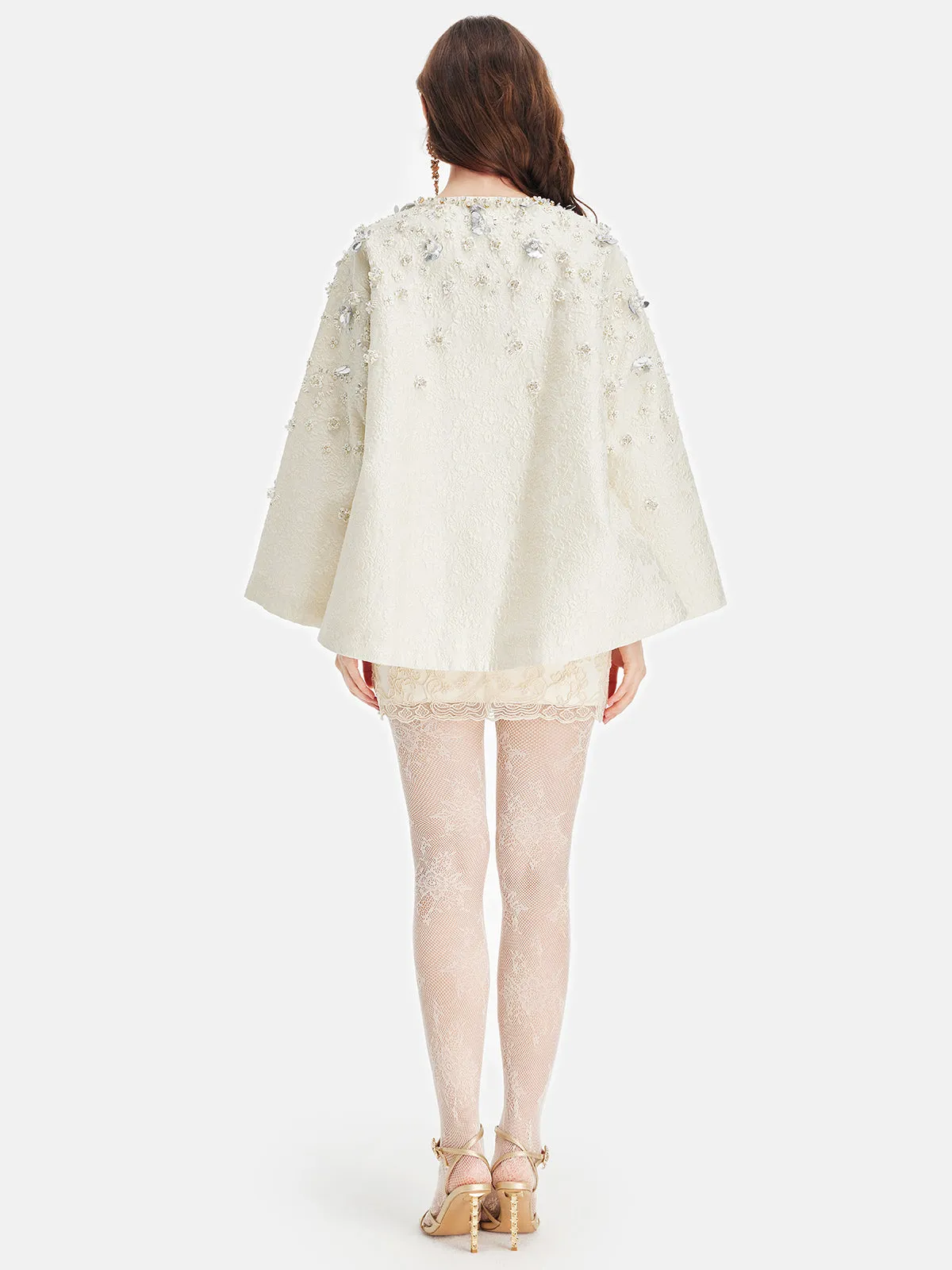 Hand-Beaded Silk Jacquard Cape