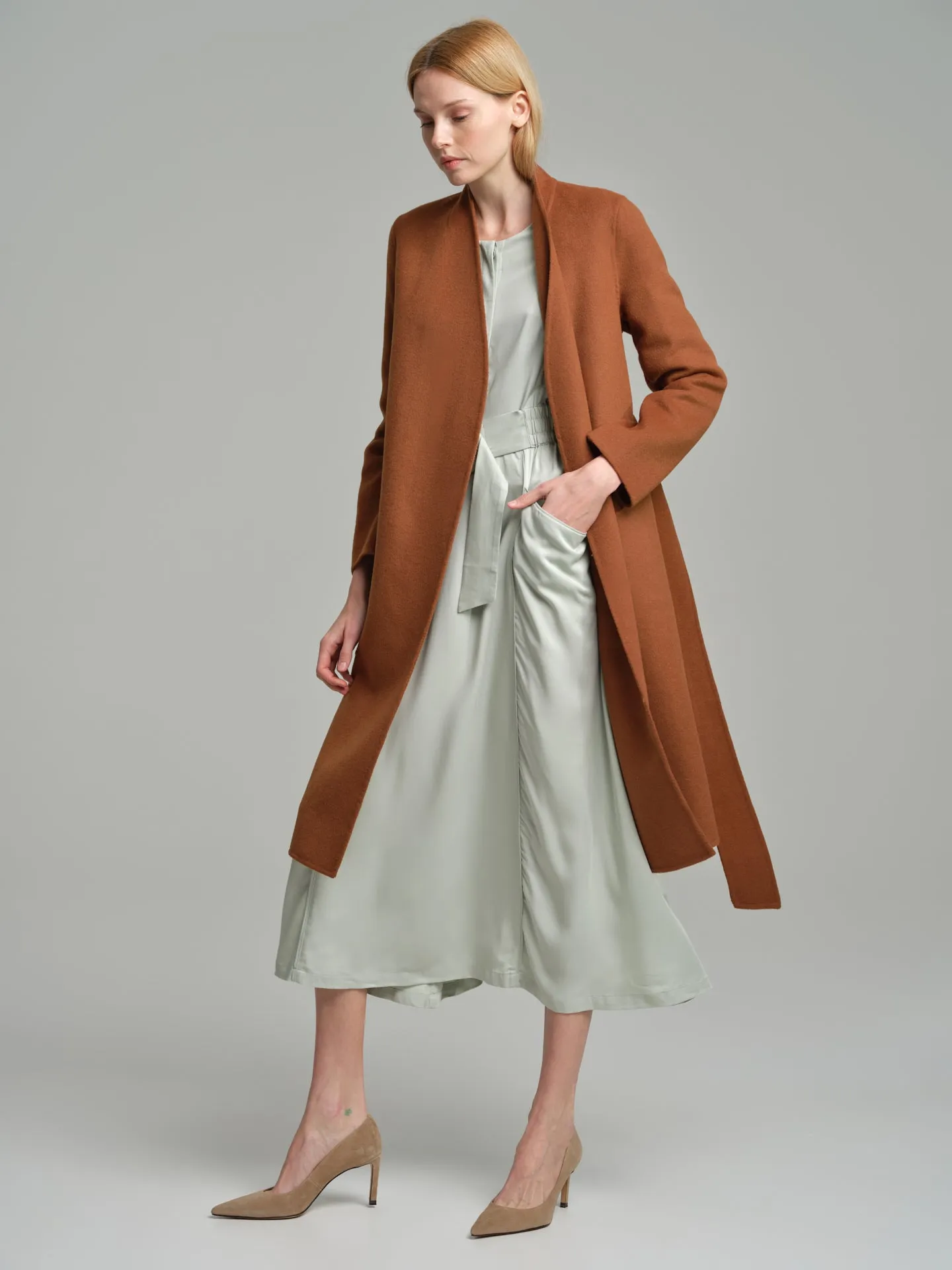 Handmade belted wool coat